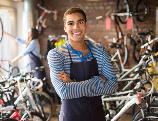 Youth worker in a bicycle shop